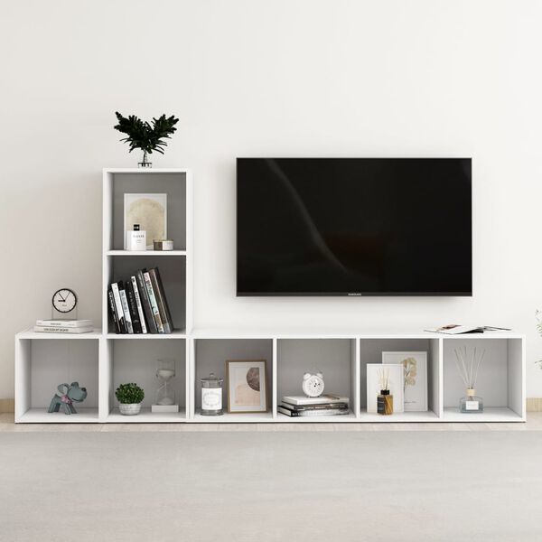 vidaXL 3 Piece TV Cabinet Set White Engineered Wood