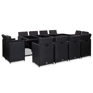 vidaXL 7 Piece Garden Dining Set with Cushions Poly Rattan Black