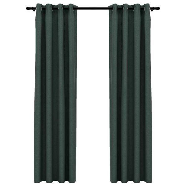 vidaXL Linen-Look Blackout Curtains with Grommets 2pcs Green 140x225cm