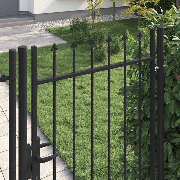 vidaXL Fence Gate Single Door with Spike Top Steel 1x1.75 m Black