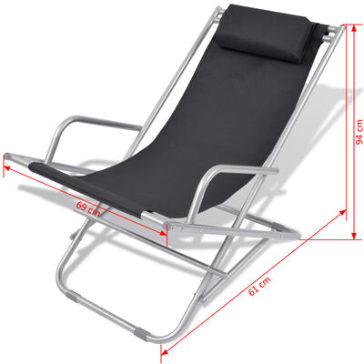 vidaXL Reclining Deck Chairs 2 pcs Steel Black