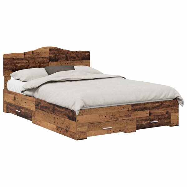 vidaXL Bed Frame with Headboard Old Wood 140 x 190 cm Engineered Wood