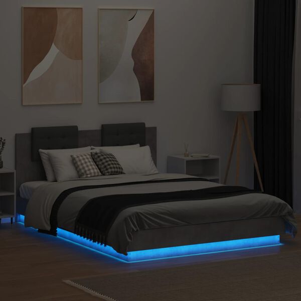 vidaXL Bed Frame with LED without Mattress Concrete Grey 140x200 cm