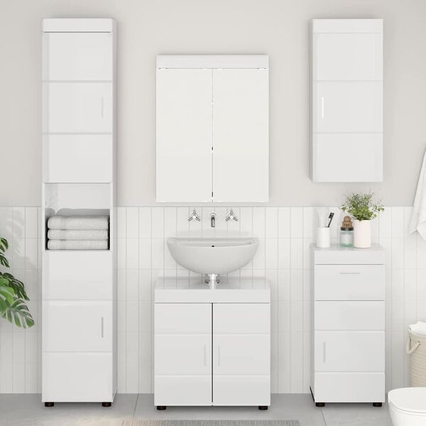 vidaXL Bathroom Wall Cabinet TULUM High Gloss White 37 x 24.5 x 86 cm