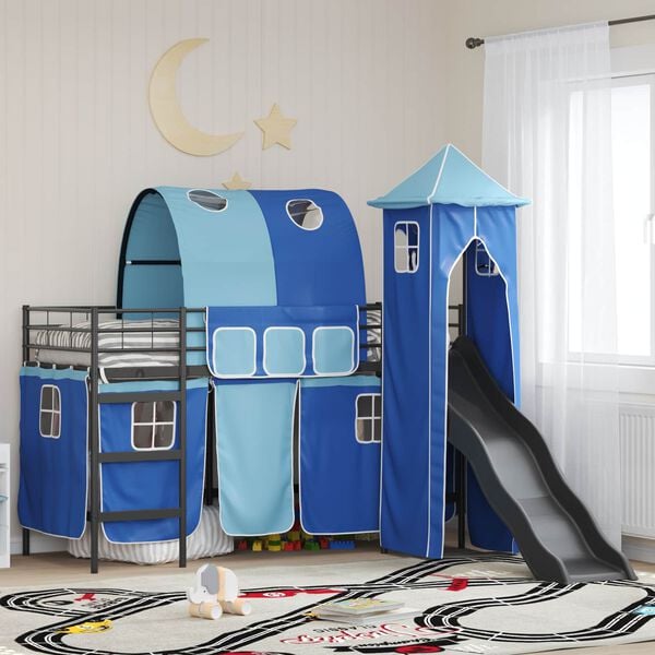 vidaXL Kids'Loft Bed Frame Black and Blue 99.5 x 190 cm Metal