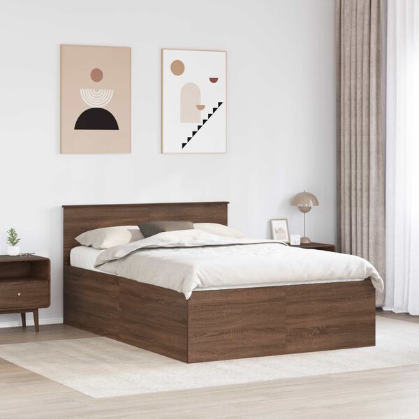 vidaXL Bed Frame with Headboard Brown Oak 150 x 200 cm Engineered Wood