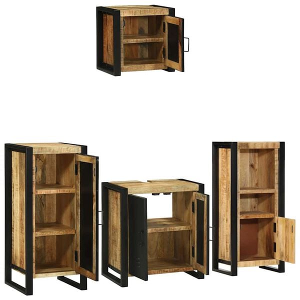vidaXL Bathroom Furniture Set 4 pcs Brown and Black Solid Mango Wood