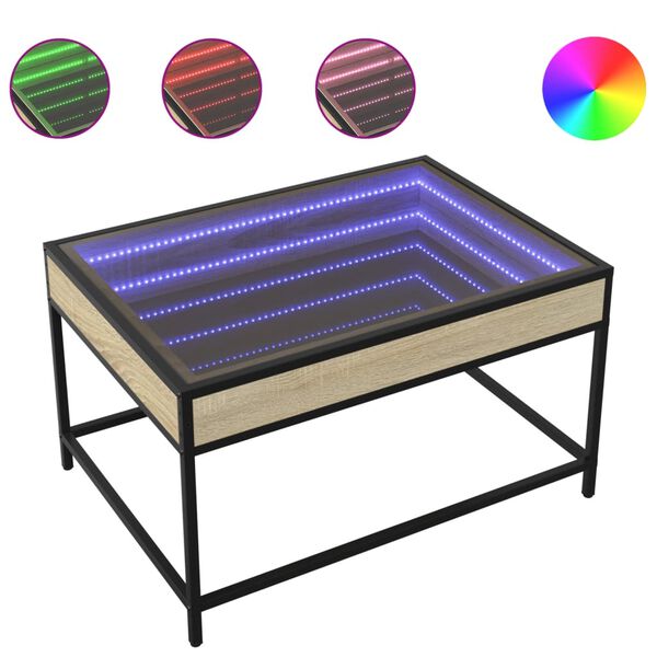 vidaXL Coffee Table with Infinity LED Sonoma Oak 70x50x41 cm