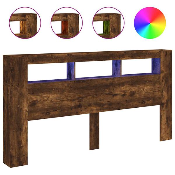 vidaXL LED Headboard Smoked Oak 200 cm Engineered Wood