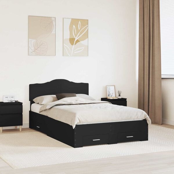 vidaXL Bed Frame with Headboard Black 120 x 190 cm Engineered Wood