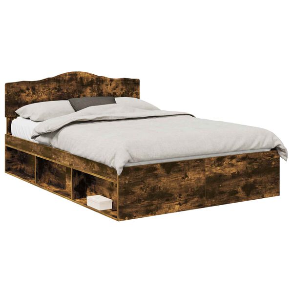 vidaXL Bed Frame Smoked Oak 160 x 200 cm Solid Pine Wood