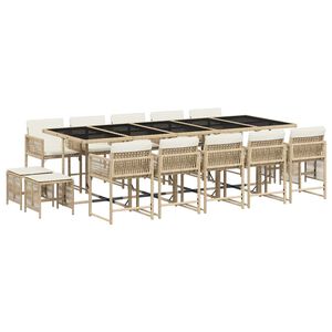 vidaXL 15 Piece Garden Dining Set with Cushions Beige Poly Rattan