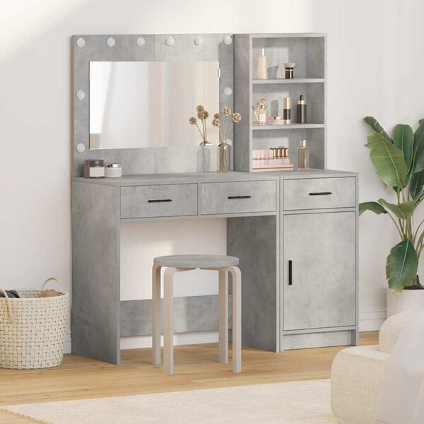 vidaXL Dressing Table with Mirror Lights 2 pcs Grey Engineered Wood