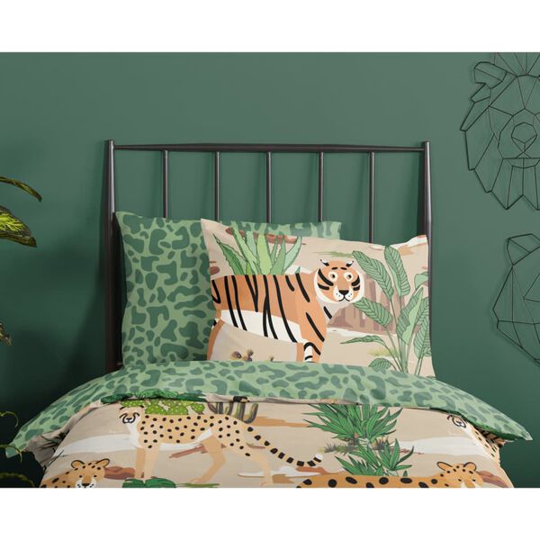 Good Morning Kids Duvet Cover FELINES 140x200/220 cm Sand and Green