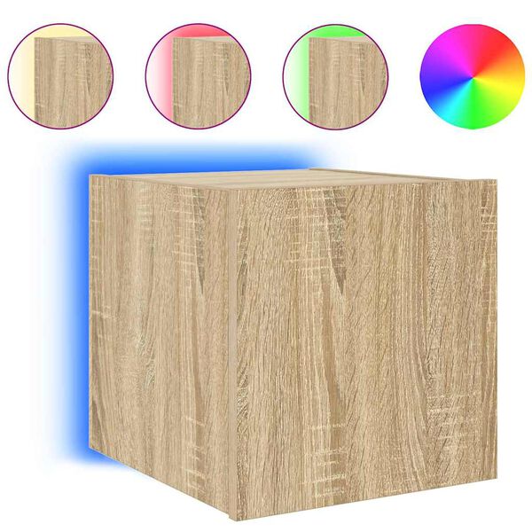 vidaXL TV Wall Cabinet with LED Lights Sonoma Oak 30.5x35x30 cm
