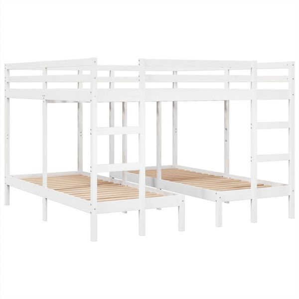 vidaXL Triple Bunk Bed Frame White 200x200/80x200 cm Solid Wood Pine