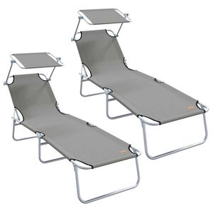 vidaXL Sun Lounger Folding 2 pcs Grey 58 x 188 x 77cm Polyester