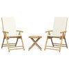 vidaXL 3 Piece Folding Bistro set with Cream White Cushions Bamboo