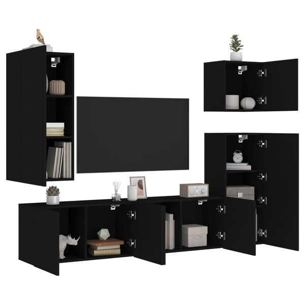 vidaXL 5 Piece TV Wall Units Black Engineered Wood