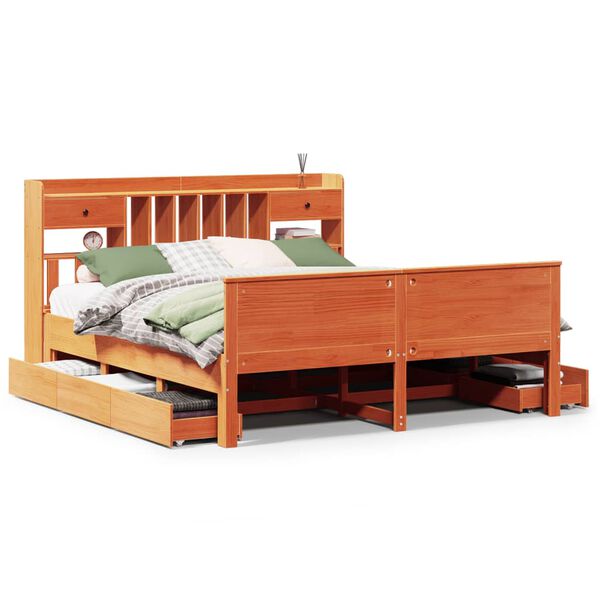 vidaXL Bookcase Bed without Mattress Wax Brown 200x200cm Solid Wood Pine