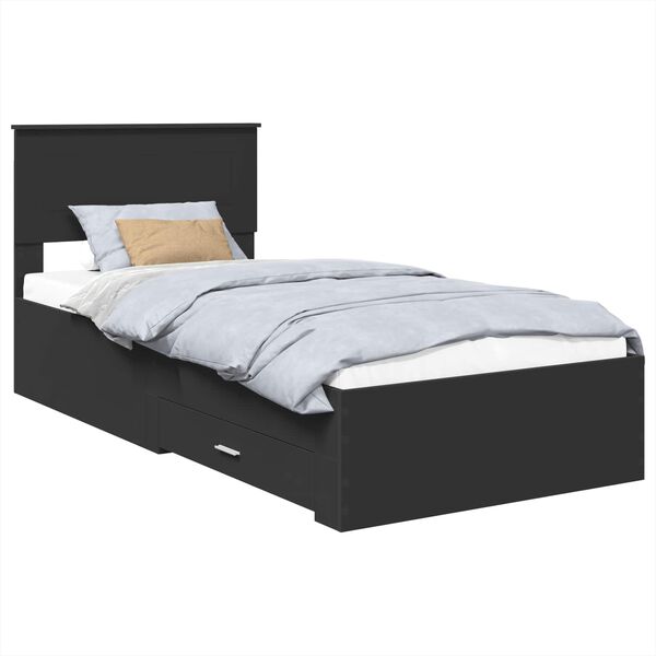 vidaXL Bed Frame Black and Silver 75 x 190 cm Engineered Wood