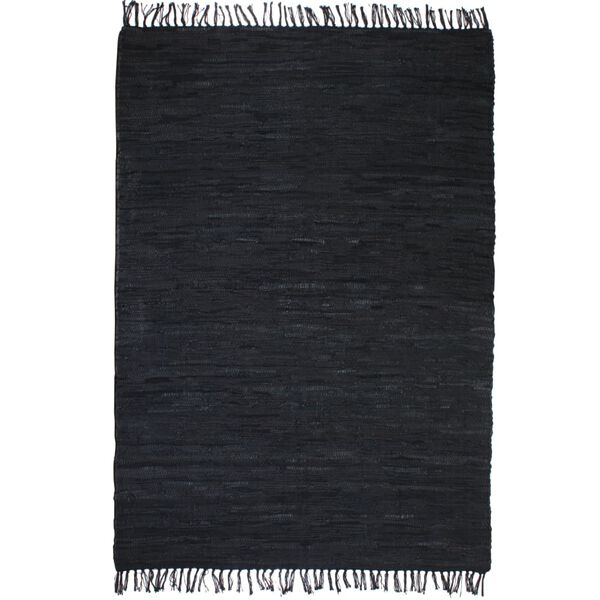 vidaXL Hand-woven Chindi Rug Leather 190x280 cm Black