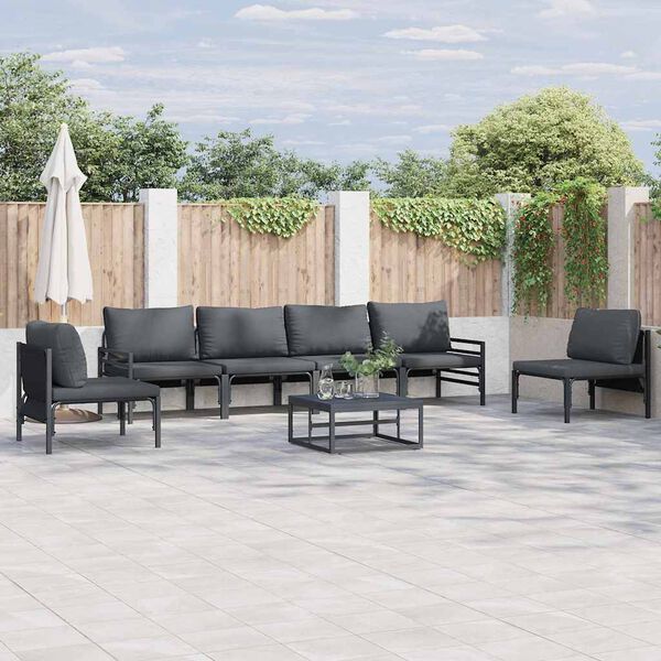 vidaXL Garden Sofa Set with Cushion 6 pcs Black Steel