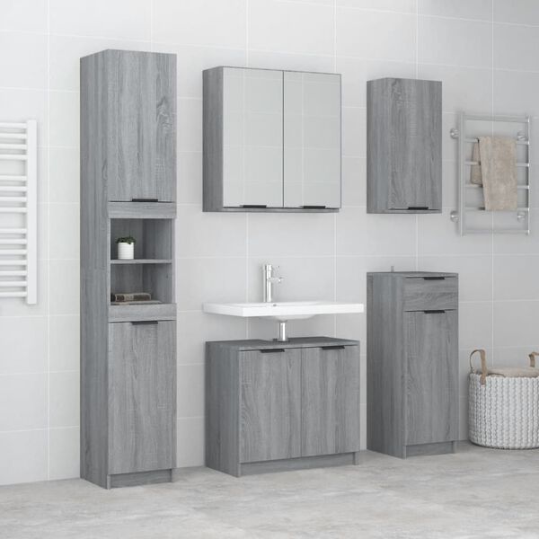vidaXL 5 Piece Bathroom Cabinet Set Grey Sonoma Engineered Wood
