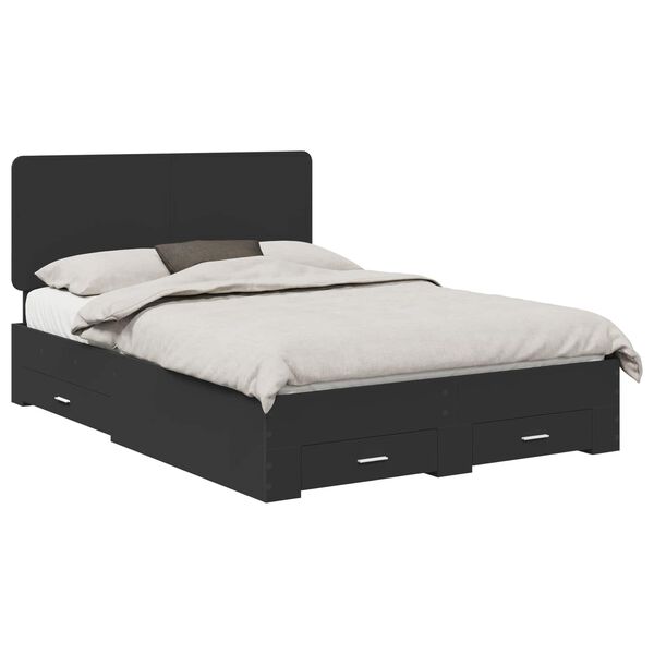 vidaXL Bed Frame with Headboard Black 160 x 200 cm Engineered Wood