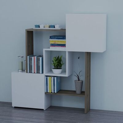 Homemania Bookcase Lorenz 118.2x24x121.8 cm White and Walnut