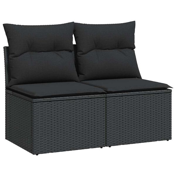 vidaXL 2 Piece Garden Sofa Set with Cushions Black Poly Rattan Acacia