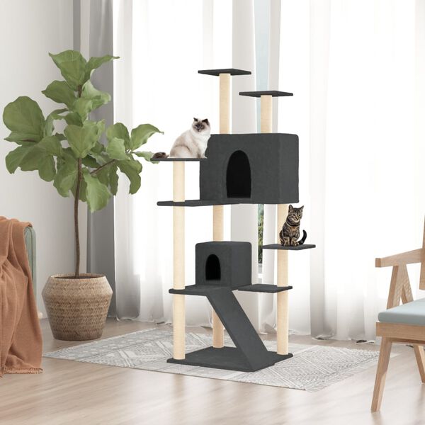 vidaXL Cat Tree with Sisal Scratching Posts Dark Grey 153 cm