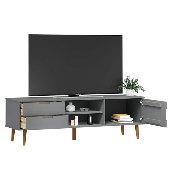 vidaXL TV Cabinet MOLDE Grey 158x40x49 cm Solid Wood Pine