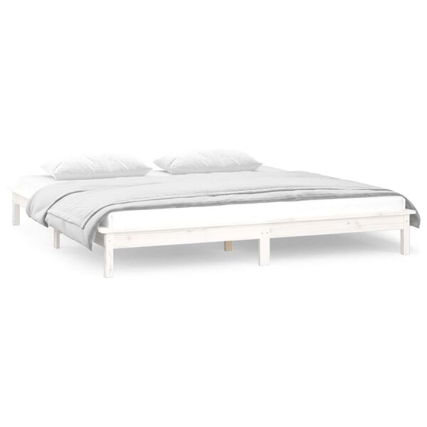 vidaXL LED Bed Frame without Mattress White 120x190 cm Small Double Solid Wood
