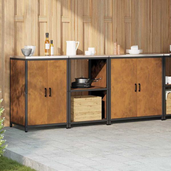 vidaXL Kitchen Storage Set with Shelf Other 3 pcs Rusty Steel