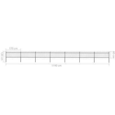 vidaXL Garden Fence with Spear Top Steel 11.9x0.8 m Black