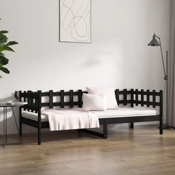 vidaXL Day Bed without Mattress Black 90x200 cm Solid Wood Pine