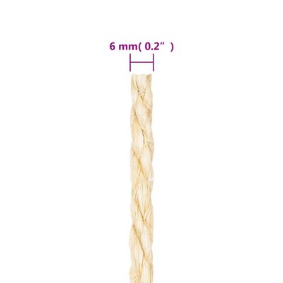 vidaXL Rope 100% Sisal 6 mm 50 m
