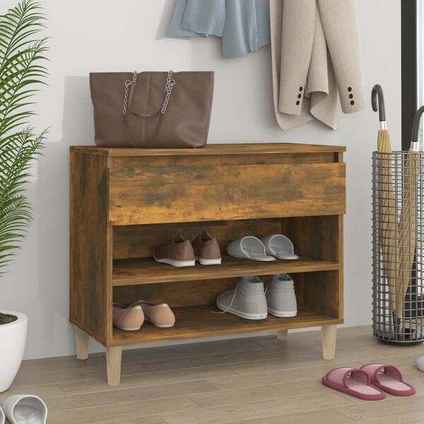 vidaXL Shoe Cabinet Smoked Oak 70x36x60 cm Engineered Wood