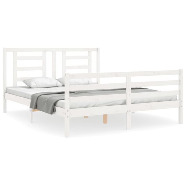 vidaXL Bed Frame without Mattress White King Size Solid Wood