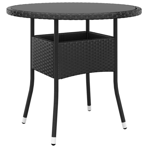 vidaXL Garden Table &Oslash;80x75 cm Tempered Glass and Poly Rattan Black