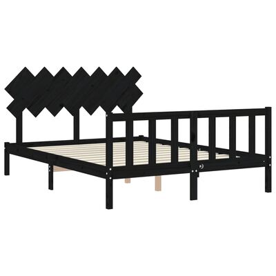 vidaXL Bed Frame with Headboard Black King Size Solid Wood