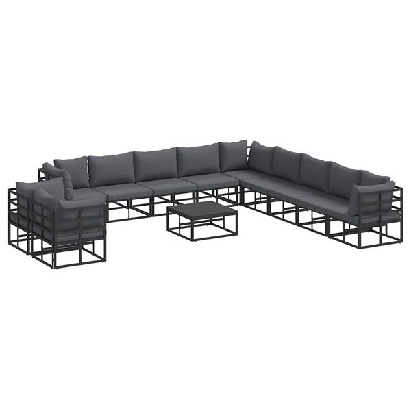 vidaXL Garden Sofa Set with Cushion 12 pcs Black Aluminium