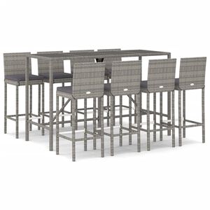 vidaXL 9 Piece Garden Bar Set with Cushions Grey Poly Rattan