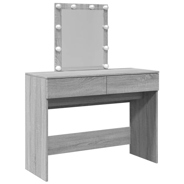 vidaXL Dressing Table with LED Grey Sonoma 100x40x130 cm