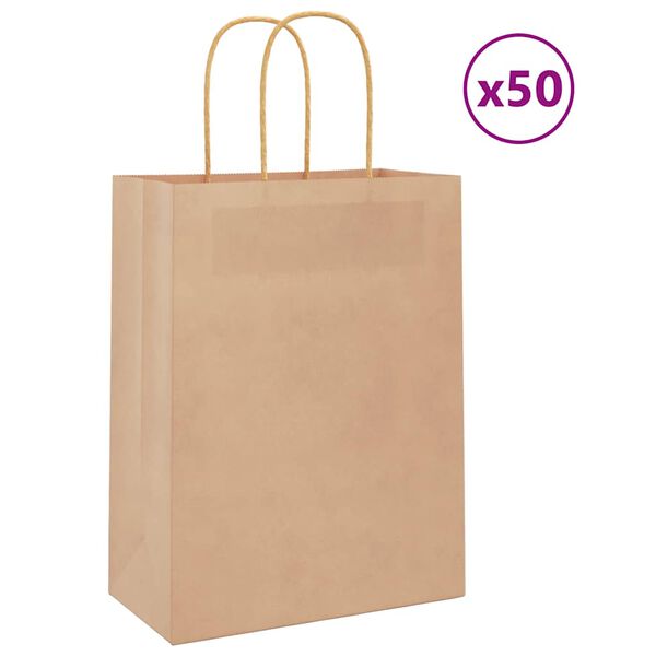 vidaXL Paper Bags 50 pcs with Handles Brown 21x11x28 cm