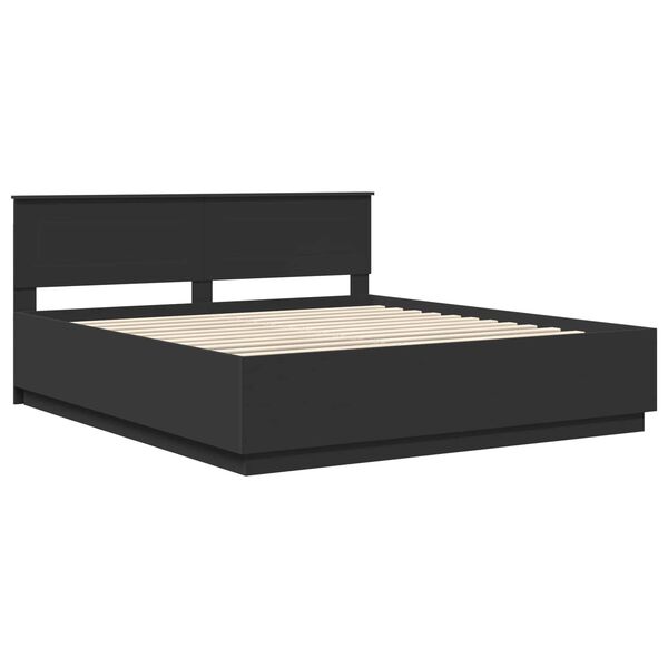vidaXL Bed Frame with Headboard Black 200 x 200 cm Engineered Wood