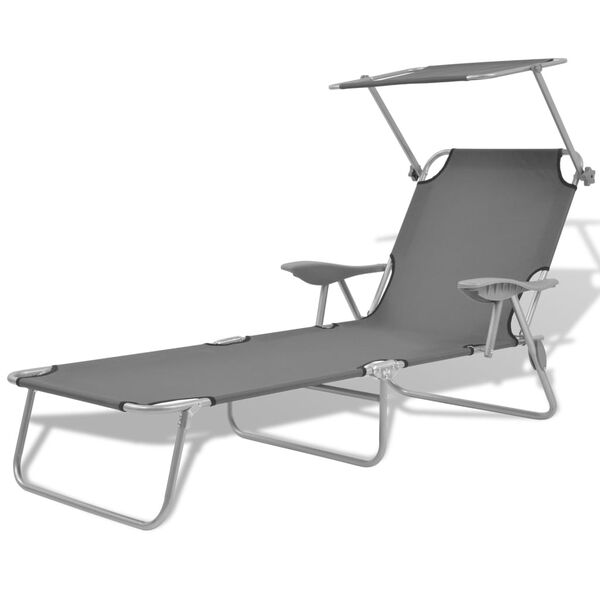 vidaXL Sun Lounger with Canopy Steel Grey
