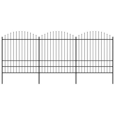 vidaXL Garden Fence with Spear Top Steel (1.75-2)x5.1 m Black
