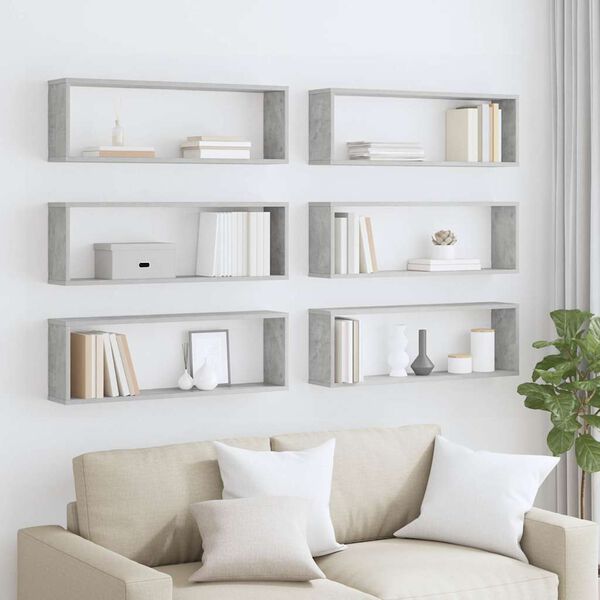vidaXL Wall Cube Shelf 6 pcs Concrete Grey 80x15x26.5 cm Engineered Wood